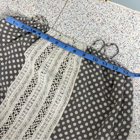 Miguelina Silk Crochet Tank Top Tie Strap Polka Dot Gray Size Small - Picture 8 of 8
